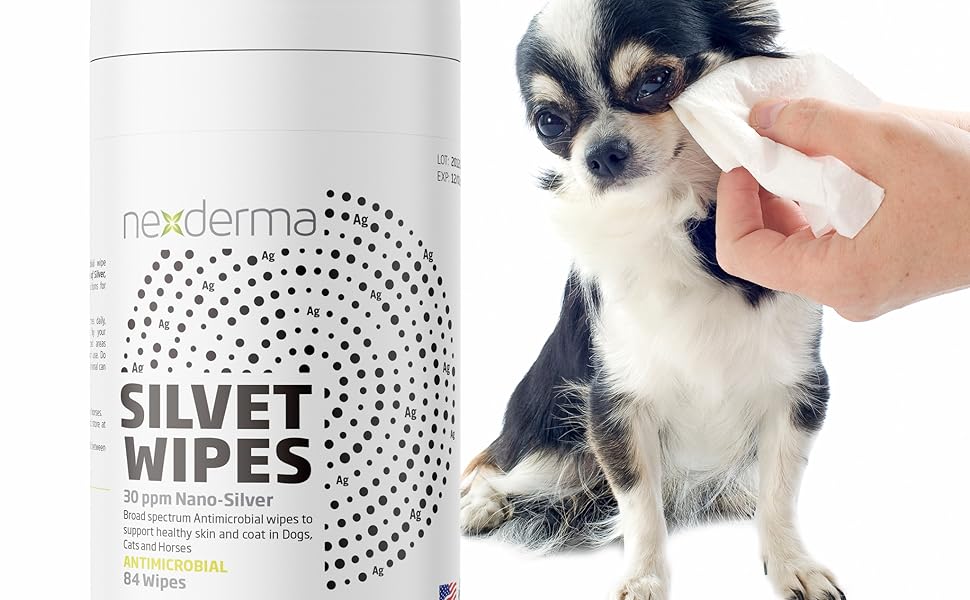 Nexderma, Therapeutic Pet Wipes for Dogs & Cats, Hypoallergenic Cleansing Grooming | Moist Soft Multipurpose Wipe for Yeasty Skin Folds, Interdigital Paws, Safe Around Eyes/Tear Stains, Face, Ears - 84ct