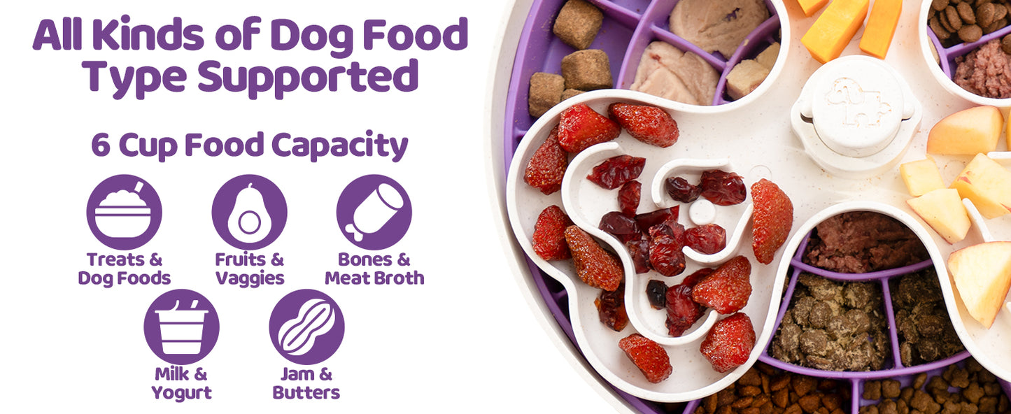 Puzzle Feeder, Slow Feeder Dog Bowl for Large Dogs with Non-Slip Base - Adjustable Speed Design, Removable Puzzle Inserts & Dishwasher Safe, Purple