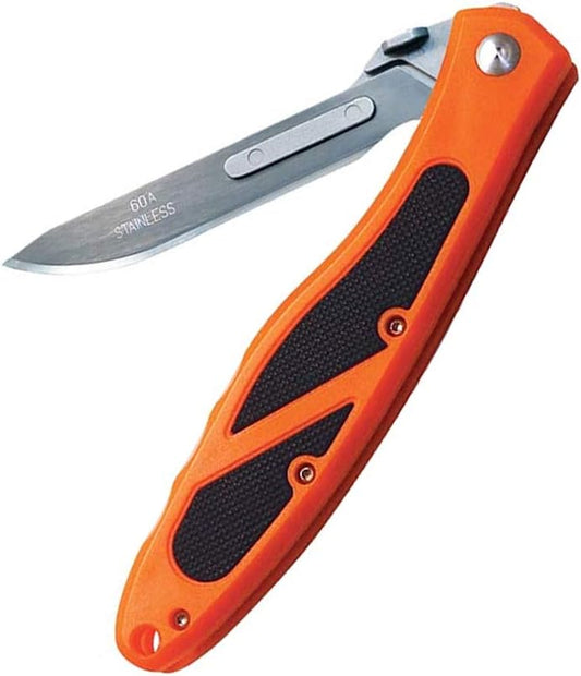 Havalon, Piranta-Edge - Outdoor Knife + 12 Replacement Blades, Sharp Skinning Knives for Hunting, Fishing, Deer & Survival, Orange