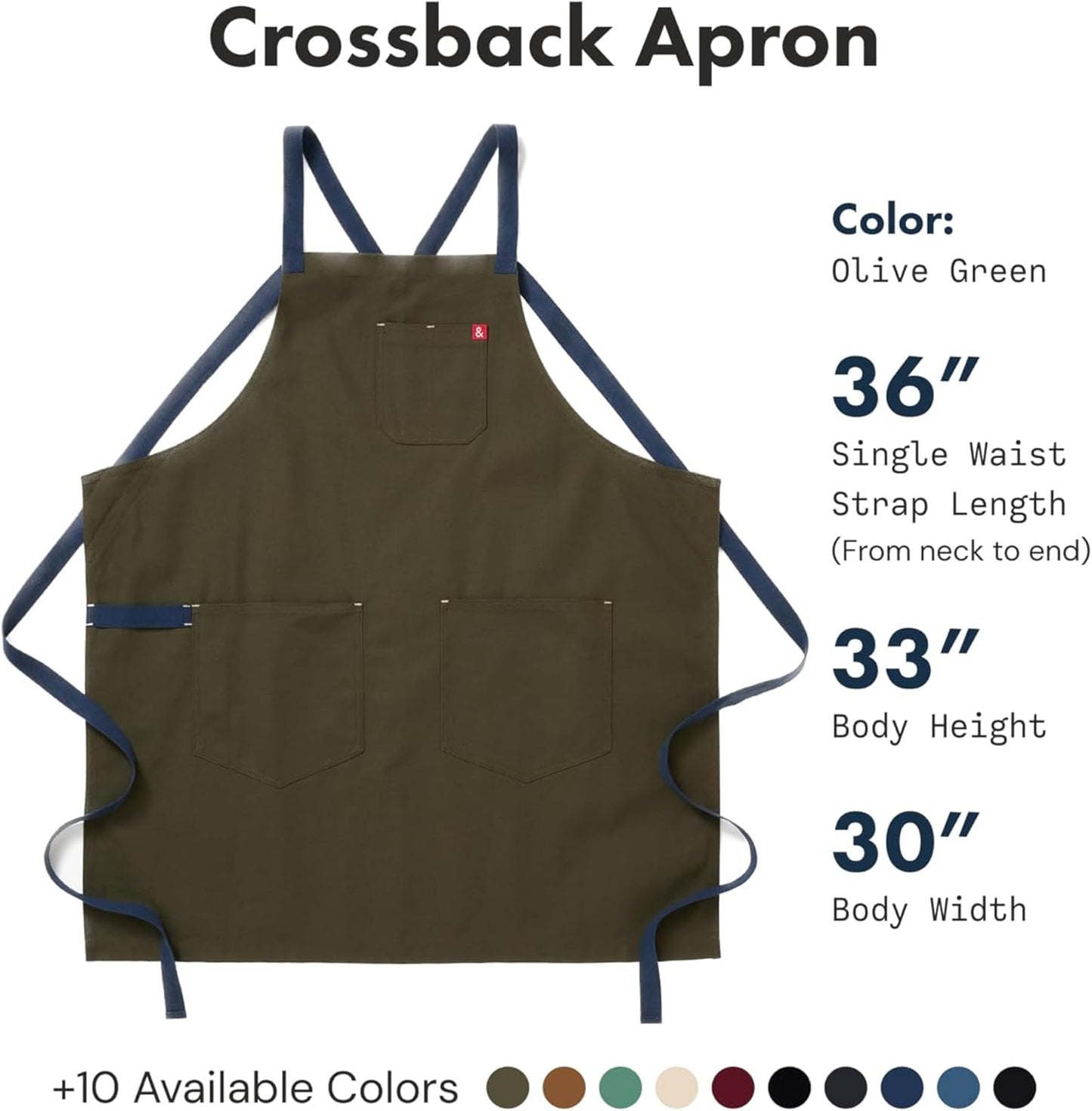 Hedley & Bennett, Crossback Apron - Crossback Chef Apron with Pockets - 100% Cotton Canvas, 8oz - Olive Green