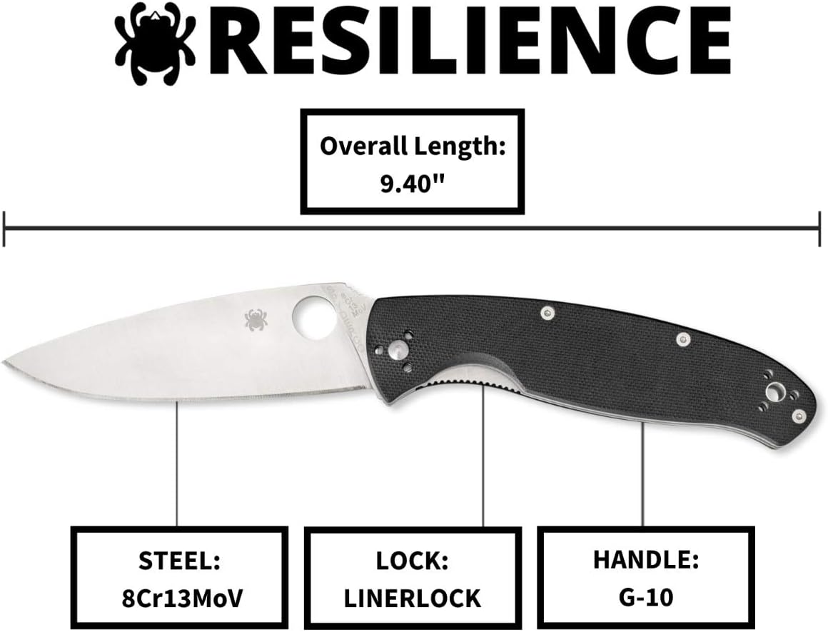 Spyderco, Resilience Folding Pocket Knife with 4.20" 8Cr13MoV Stainless Blade and G-10 Handle - PlainEdge - C142GP