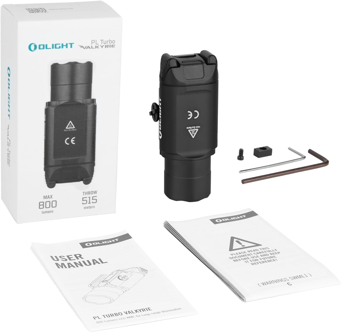 OLIGHT, PL Turbo Weapon light, 800-Lumen 515 Meters Long-Range Tactical Flashlight, 66,300 High Candela Compact Rail-Mounted Light with Strobe Function and Rail Locating Keys, Fits Picatinny and GL Rail