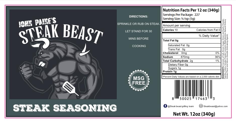 Steak Beast, Seasoning is a tasty Meat Seasoning perfect for Grilling, Frying, Smoking, and Dry Rub. It is 12oz. (Steak Seasoning)