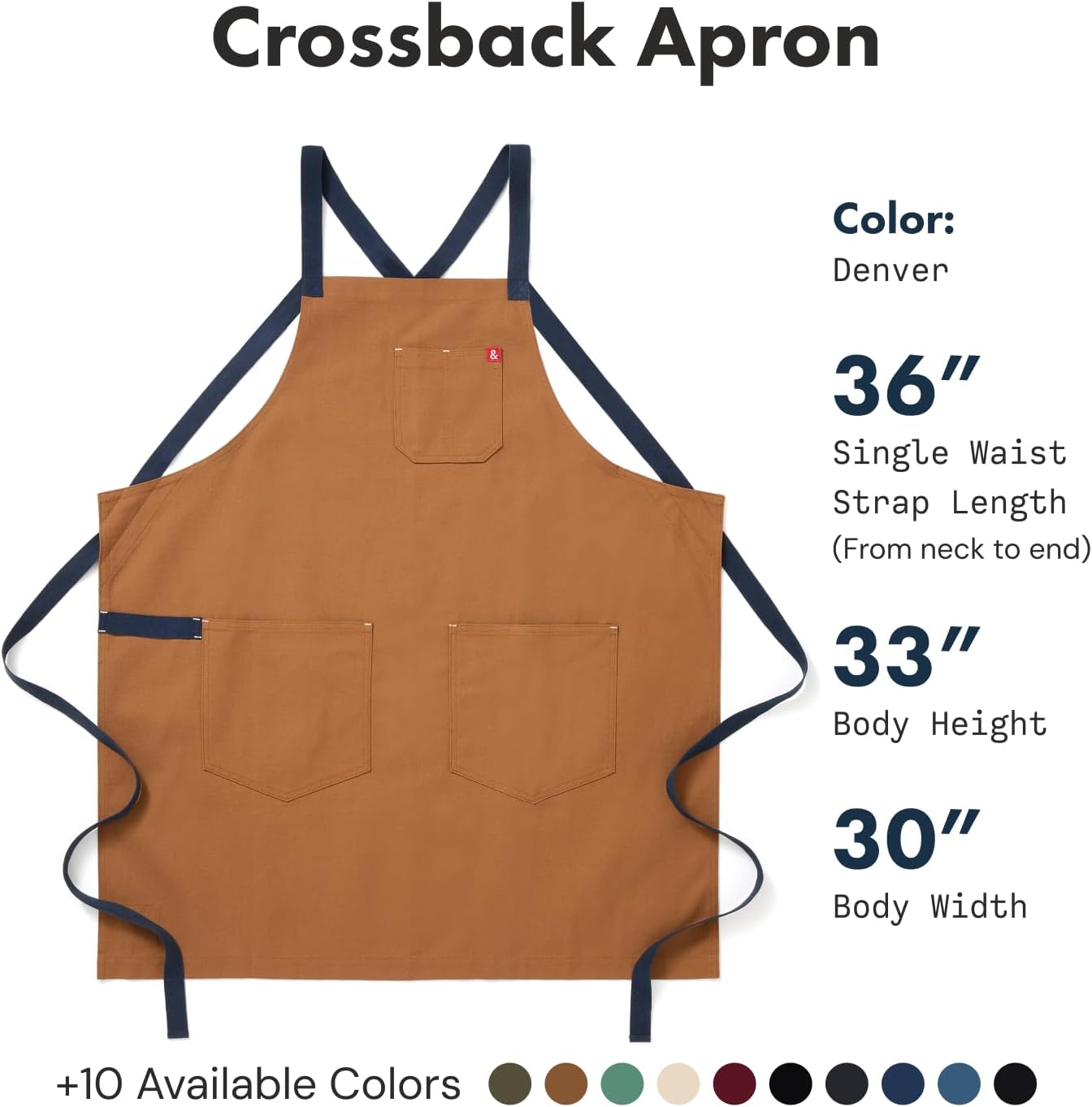 Hedley & Bennett Crossback Apron - Professional Chef's Apron - Cross Back Men's Apron - Mens Cooking Apron - Kitchen Apron - Chef Aprons for Men & Women - 8oz 100% Cotton Canvas Fabric - Denver Brown