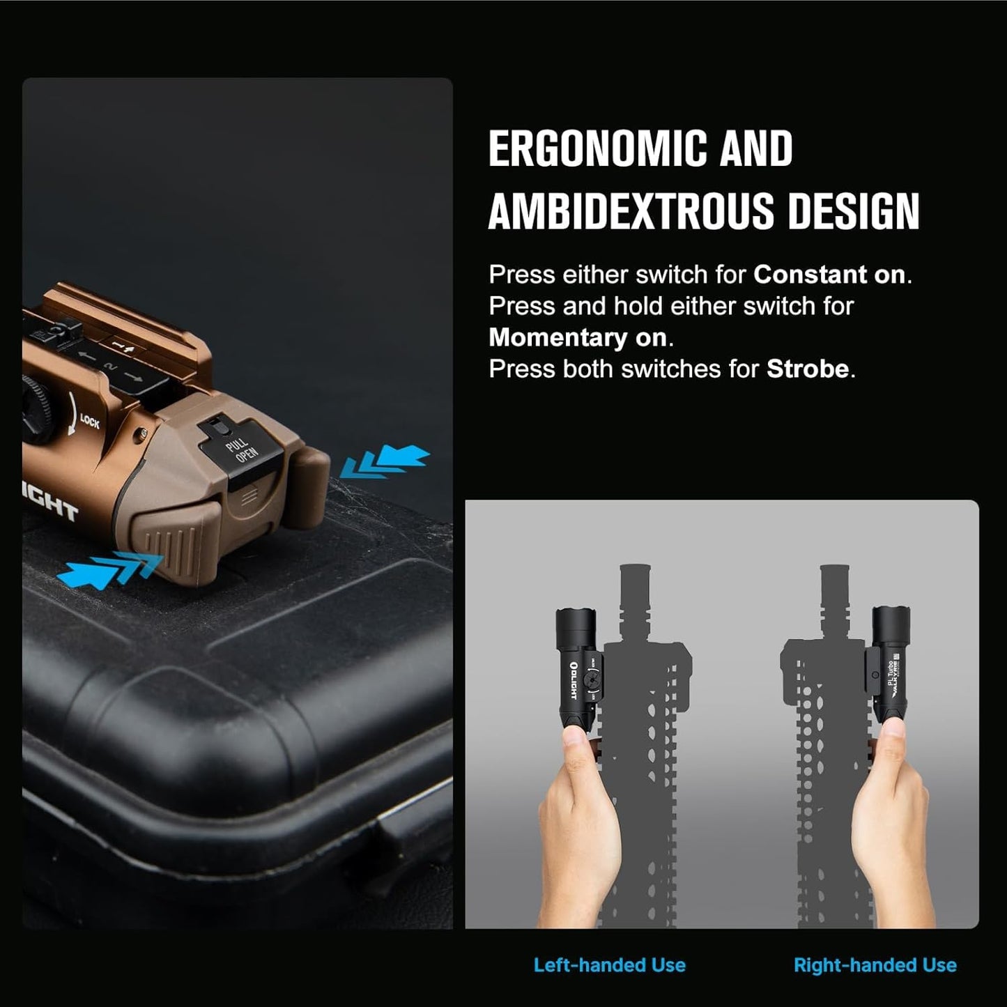 OLIGHT, PL Turbo Weapon light, 800-Lumen 515 Meters Long-Range Tactical Flashlight, 66,300 High Candela Compact Rail-Mounted Light with Strobe Function and Rail Locating Keys, Fits Picatinny and GL Rail