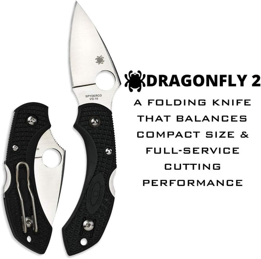 Spyderco, Dragonfly 2 Lightweight Signature Knife with 2.28" VG-10 Steel Blade and High-Strength Black FRN Handle - PlainEdge - C28PBK2