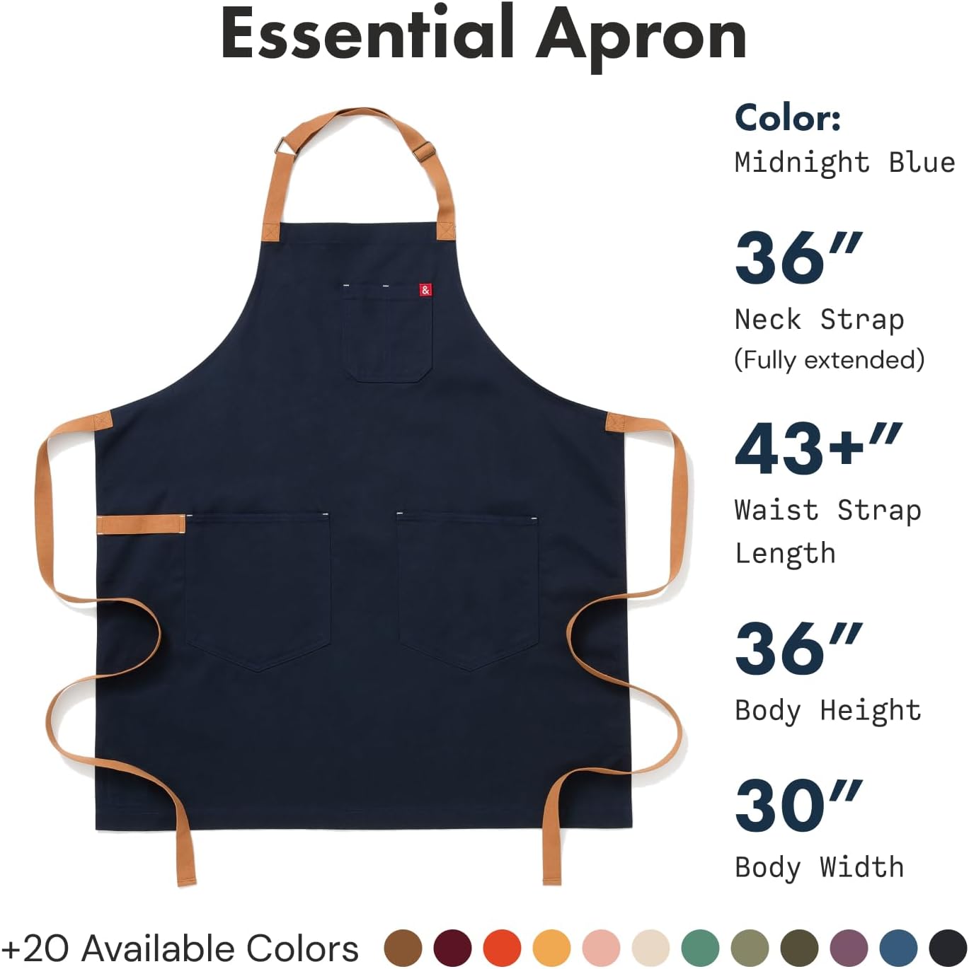 Hedley & Bennett, Professional Chef Apron with Pockets & Adjustable Bib - For Cooking & Grilling, 12oz 100% Cotton Canvas, Midnight Blue