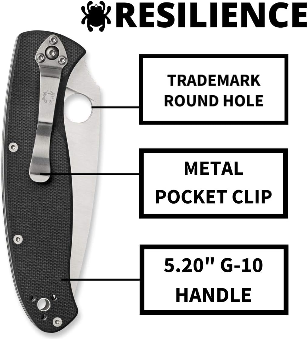 Spyderco, Resilience Folding Pocket Knife with 4.20" 8Cr13MoV Stainless Blade and G-10 Handle - PlainEdge - C142GP