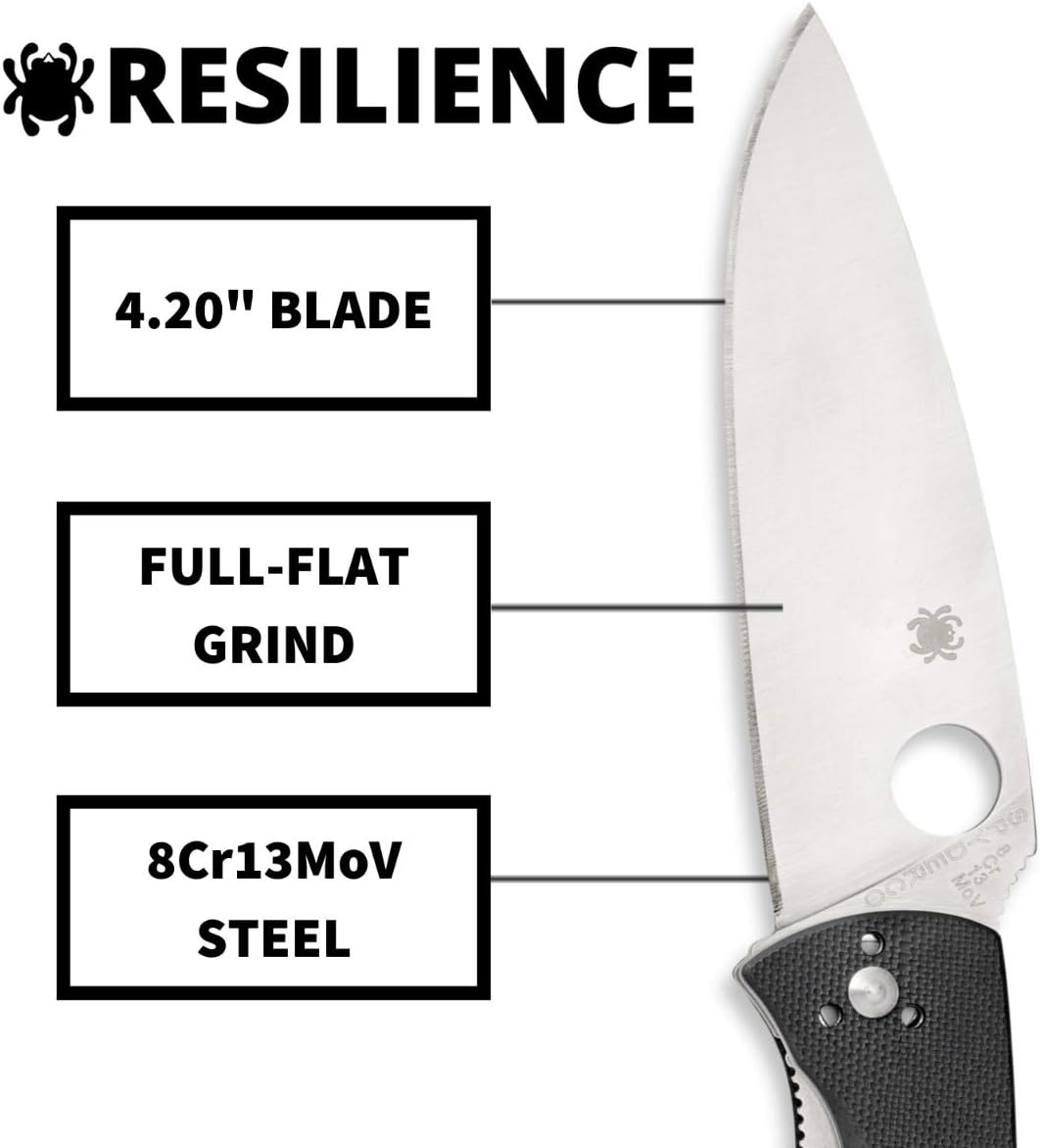 Spyderco, Resilience Folding Pocket Knife with 4.20" 8Cr13MoV Stainless Blade and G-10 Handle - PlainEdge - C142GP