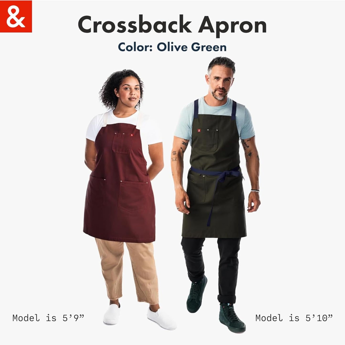 Hedley & Bennett, Crossback Apron - Crossback Chef Apron with Pockets - 100% Cotton Canvas, 8oz - Olive Green