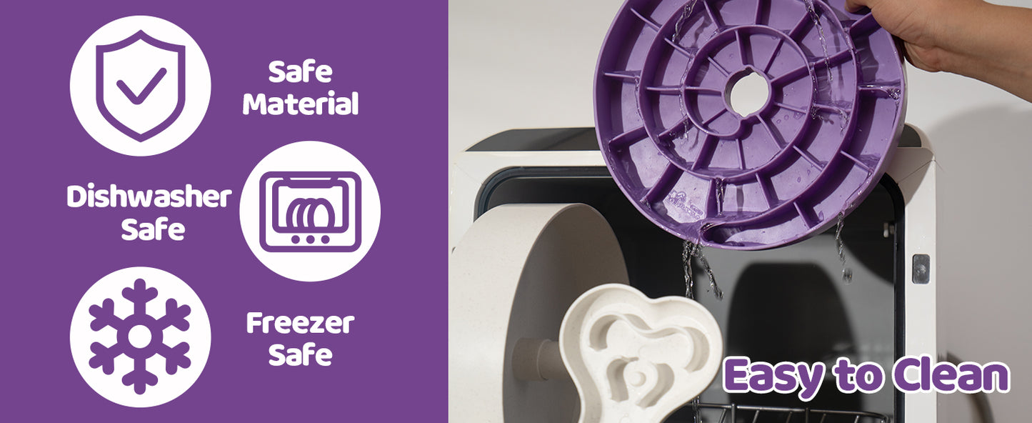 Puzzle Feeder, Slow Feeder Dog Bowl for Large Dogs with Non-Slip Base - Adjustable Speed Design, Removable Puzzle Inserts & Dishwasher Safe, Purple