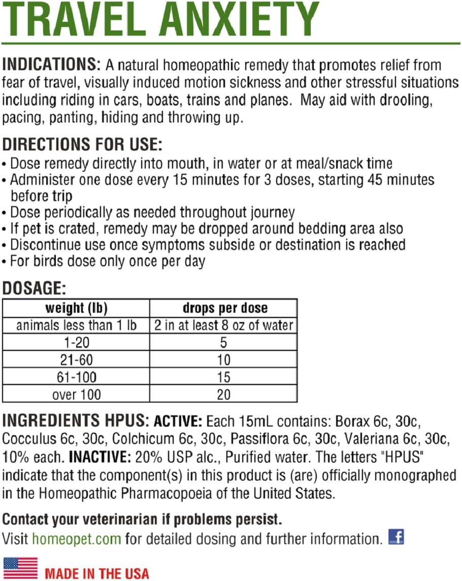 HomeoPet Travel Anxiety Relief for Pets 450 Drops per Bottle (1 Pack)
