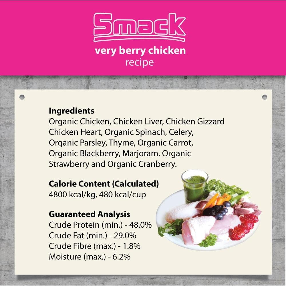 Smack, Pet Food Organic Raw Dehydrated Dog Food Grain-Free, Gluten-Free, Raw Food for Dogs (Very Berry Chicken), 8.8 Ounce