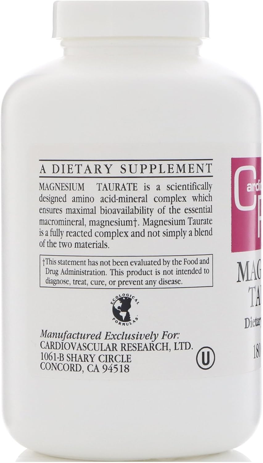 Cardiovascular Research, Magnesium Taurate 125 mg, Creamy White, 180 Capsules (MAGT2)