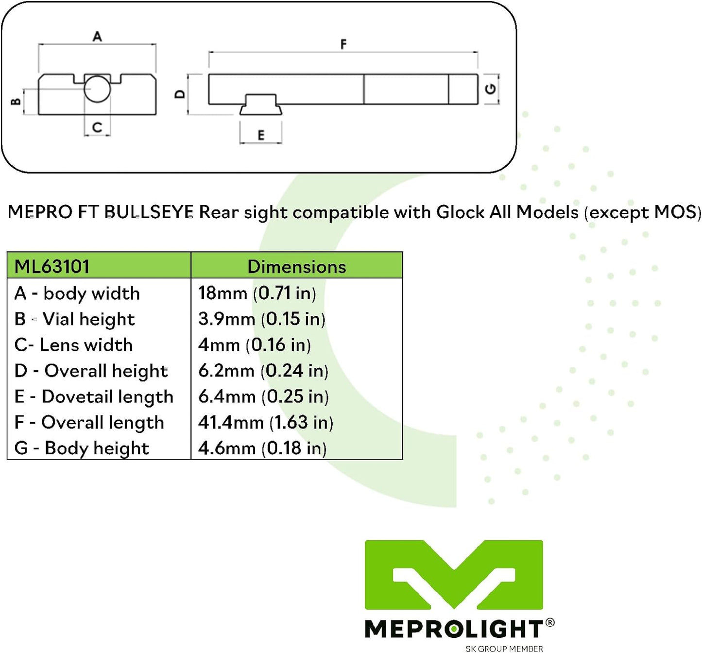 MEPROLIGHT, MEPRO FT Bullseye Rear, Fiber-Optic and tritium red dot Fixed Day and Night Sight no Batteries Always on 24/7 Small Optic Sight no Front Sight Needed
