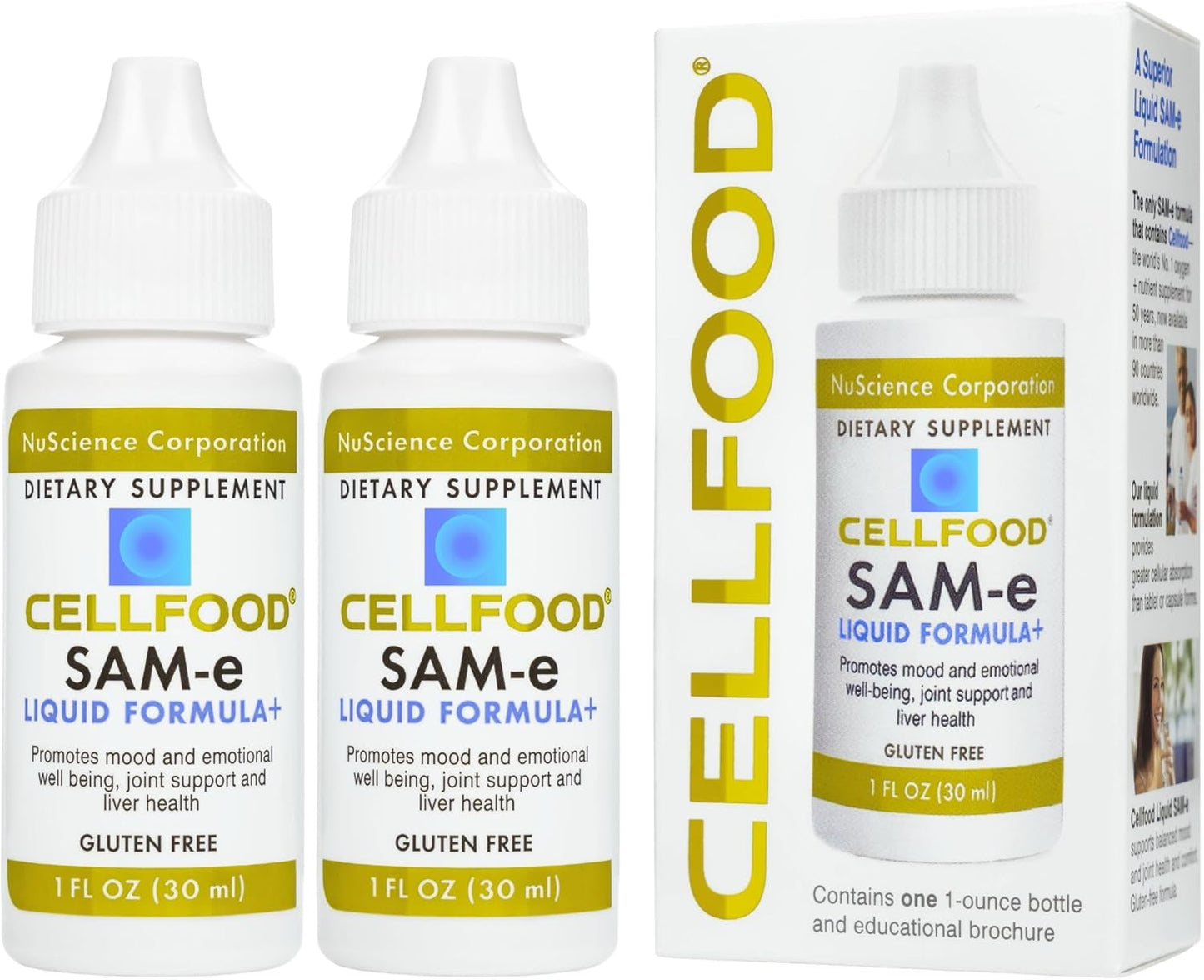 Cellfood SAM-e Liquid Formula+, 1 fl oz - Joint Support & Liver Health - Liquid for Easier Absorption & Better Bioavailability - Gluten Free, Non-GMO - 30-Day Supply (2 Pack)