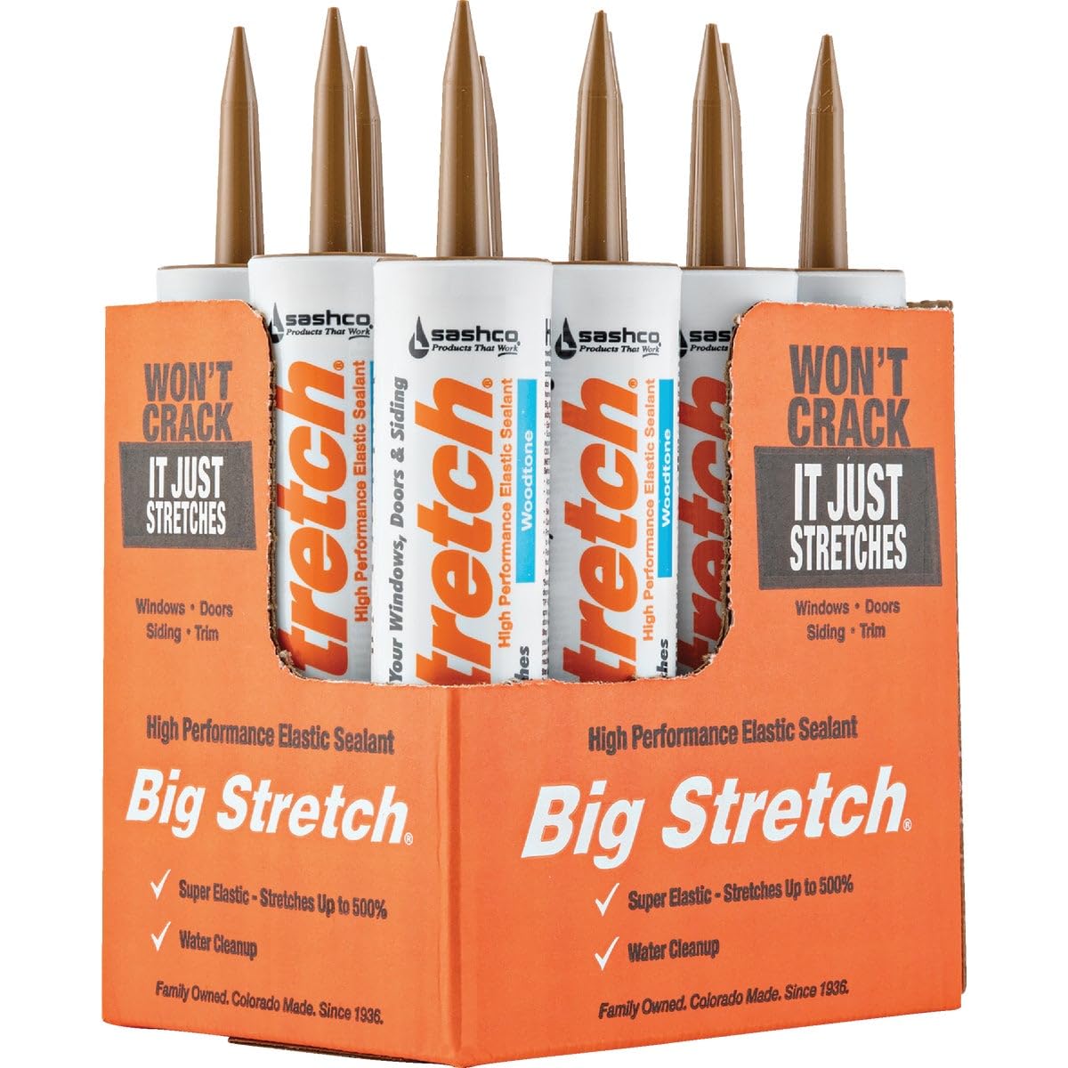 Sashco, - 10018 Big Stretch Acrylic Latex High Performance Caulking Sealant, 10.5 oz Cartridge, Woodtone