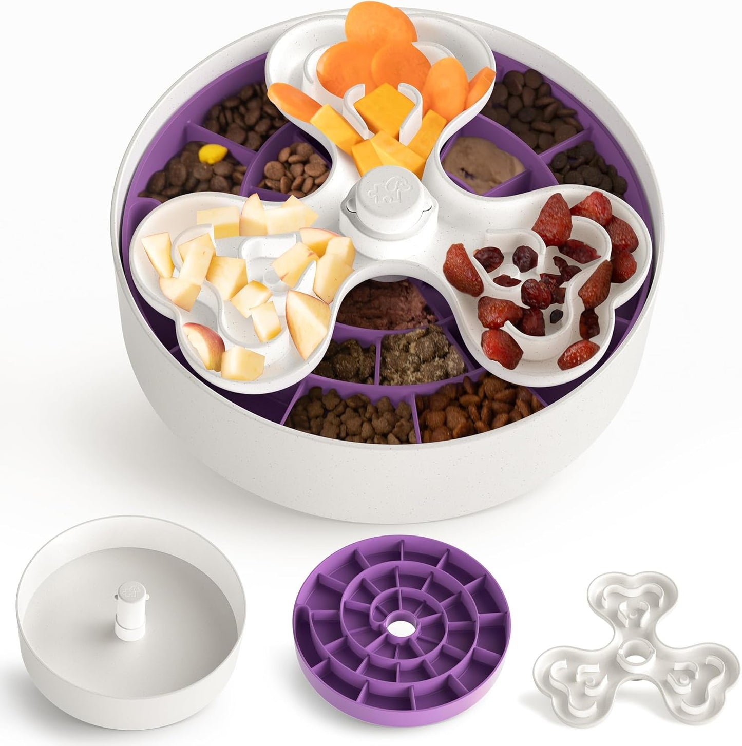 Puzzle Feeder, Slow Feeder Dog Bowl for Large Dogs with Non-Slip Base - Adjustable Speed Design, Removable Puzzle Inserts & Dishwasher Safe, Purple