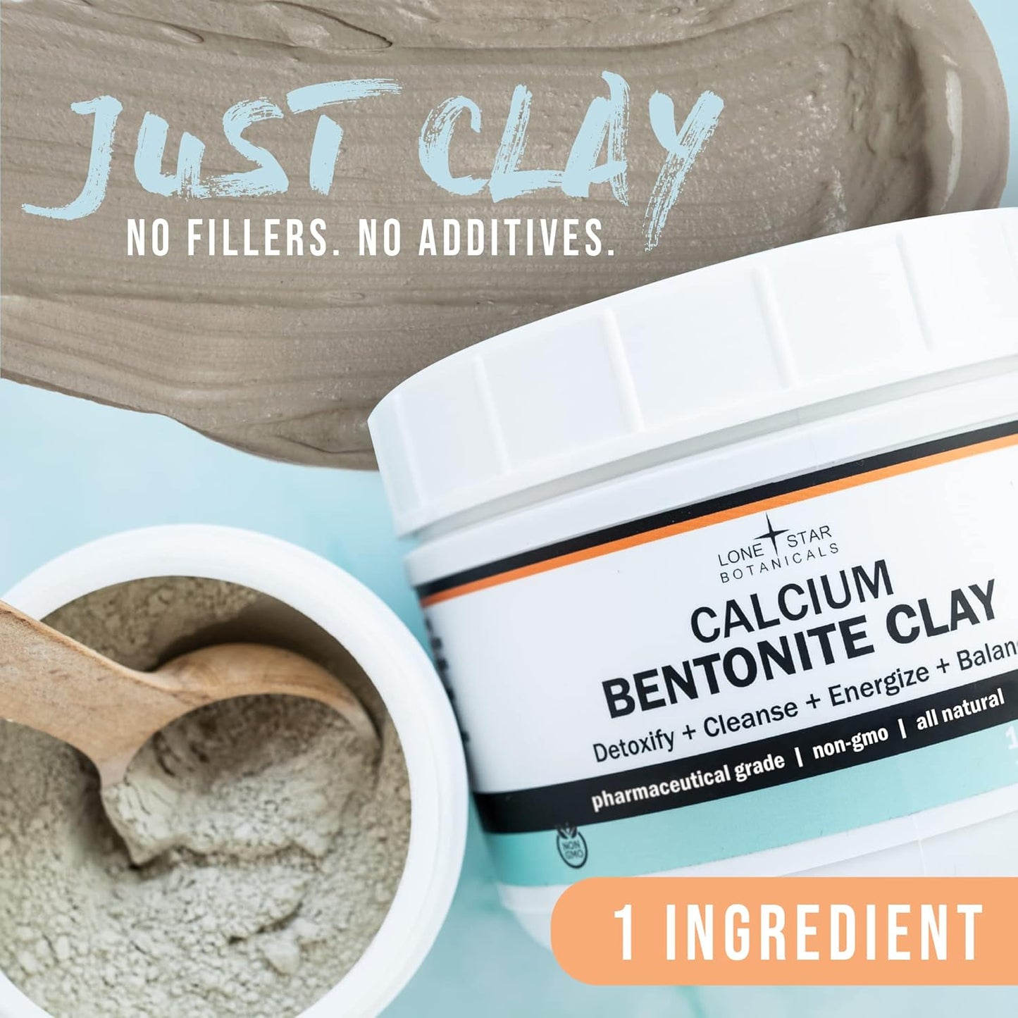 Lone Star, Calcium Bentonite Clay Healing Powder 2lb. - Pure Pharmaceutical, Better Than Food Grade - Face, Body & Hair Mask, for Internal Use, Natural Mud Masks, Deep Pore Cleansing for Health & Beauty