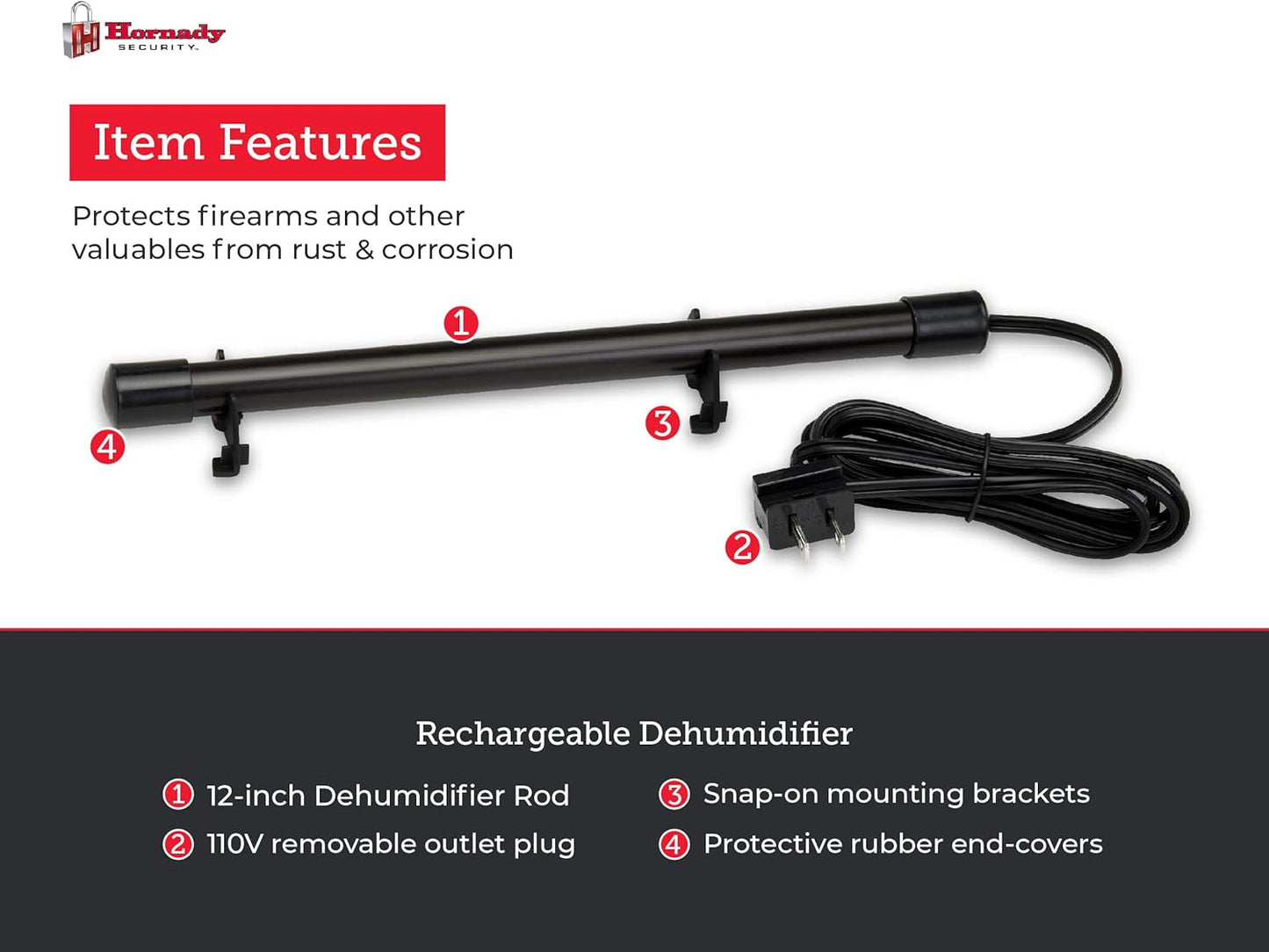 Hornady, 95903 Electronic Gun Safe Dehumidifier Rod (12"),Black