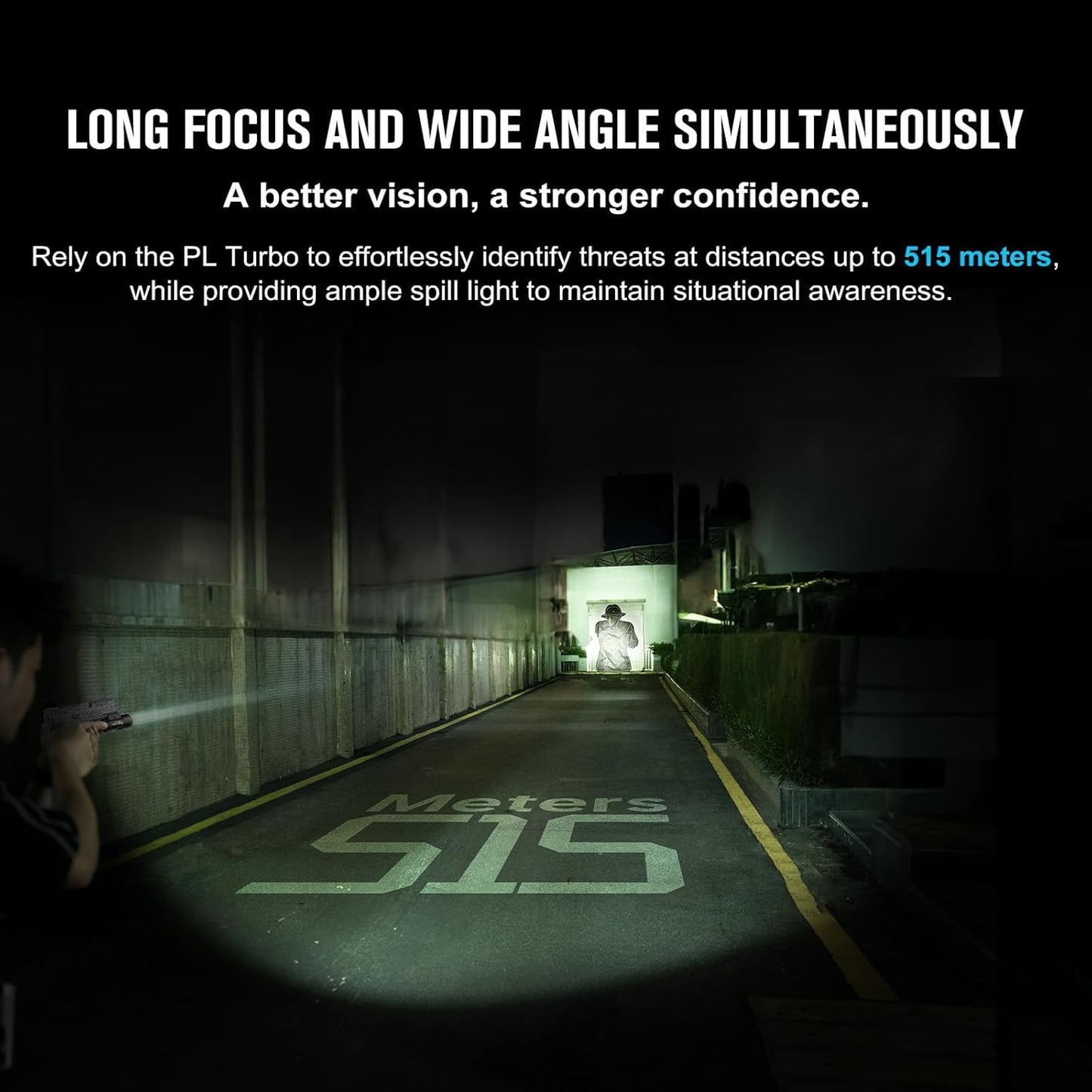 OLIGHT, PL Turbo Weapon light, 800-Lumen 515 Meters Long-Range Tactical Flashlight, 66,300 High Candela Compact Rail-Mounted Light with Strobe Function and Rail Locating Keys, Fits Picatinny and GL Rail