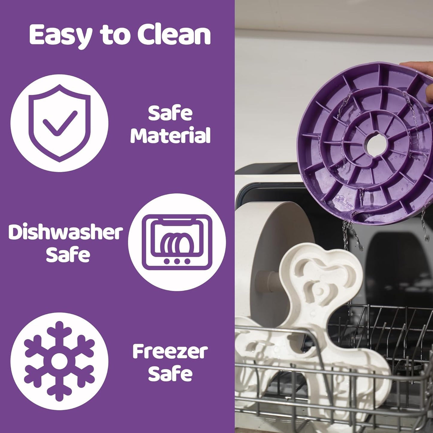 Puzzle Feeder, Slow Feeder Dog Bowl for Large Dogs with Non-Slip Base - Adjustable Speed Design, Removable Puzzle Inserts & Dishwasher Safe, Purple