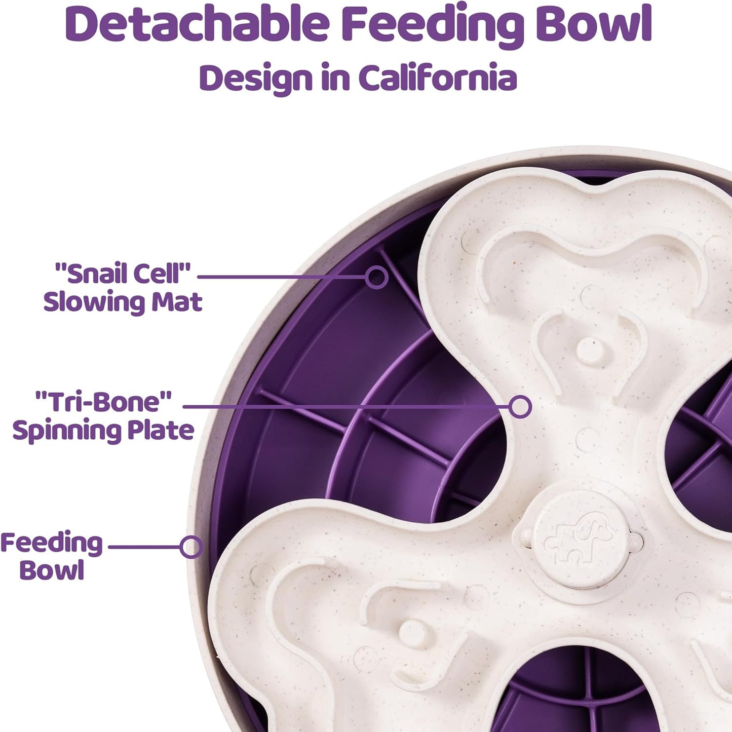 Puzzle Feeder, Slow Feeder Dog Bowl for Large Dogs with Non-Slip Base - Adjustable Speed Design, Removable Puzzle Inserts & Dishwasher Safe, Purple