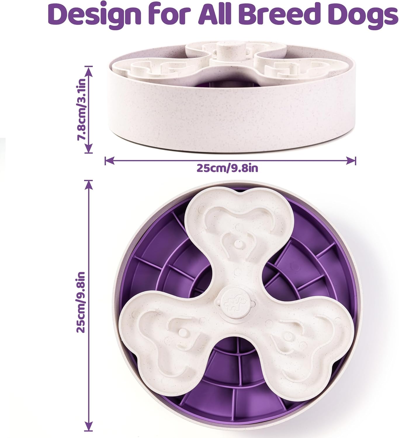Puzzle Feeder, Slow Feeder Dog Bowl for Large Dogs with Non-Slip Base - Adjustable Speed Design, Removable Puzzle Inserts & Dishwasher Safe, Purple