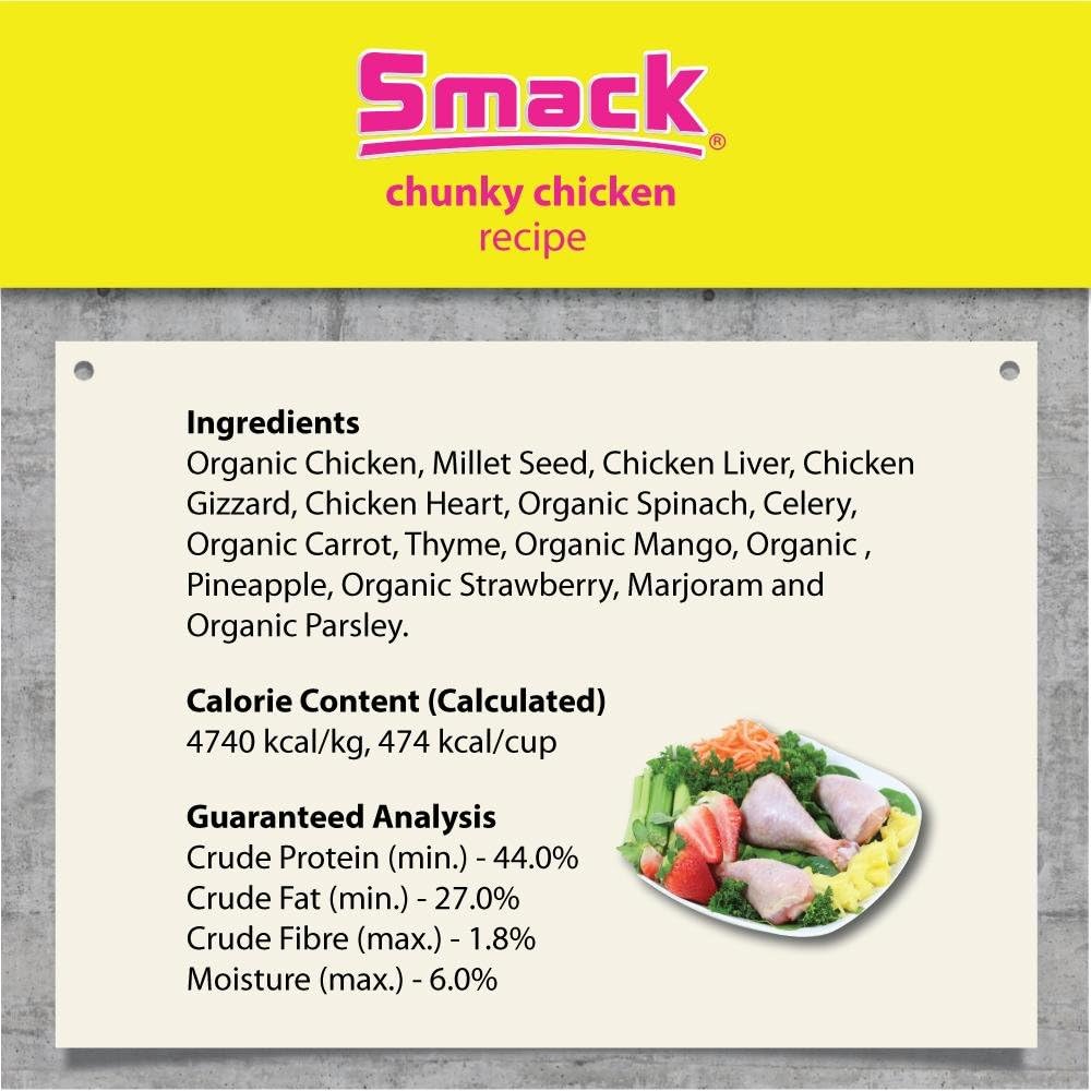 Smack, Pet Food Organic Raw Dehydrated Dog Food Grain-Free, Gluten-Free, Raw Food for Dogs (Chunky Chicken, 8.8 Ounce)