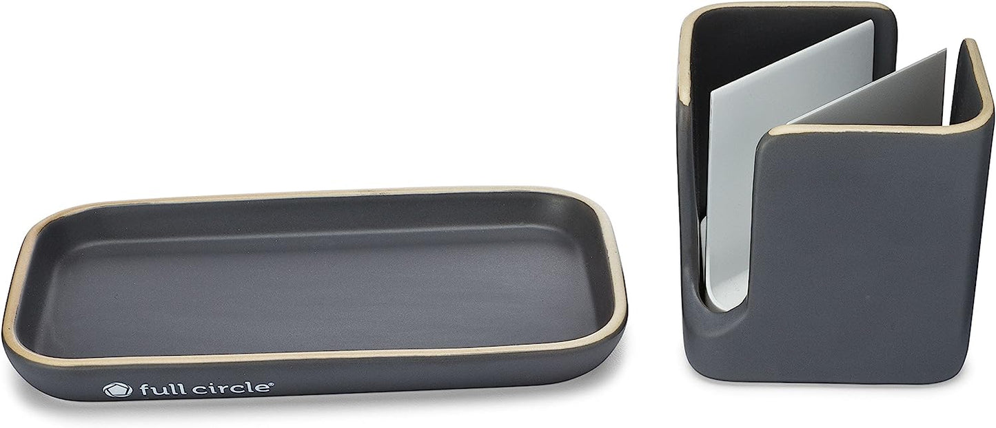Full Circle, Stash, Ceramic Sink Caddy, Gray and White, 11"