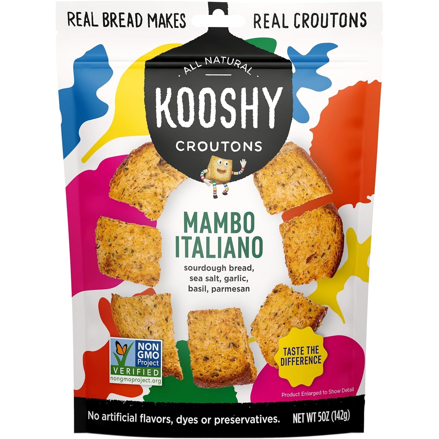 Kooshy Croutons, Mambo Italiano (Sourdough Bread, Garlic, Basil, Parmesan), All Natural, Vegetarian, Non-GMO Croutons for Salad, Soup and More, 5oz Pouch(1 Pack)