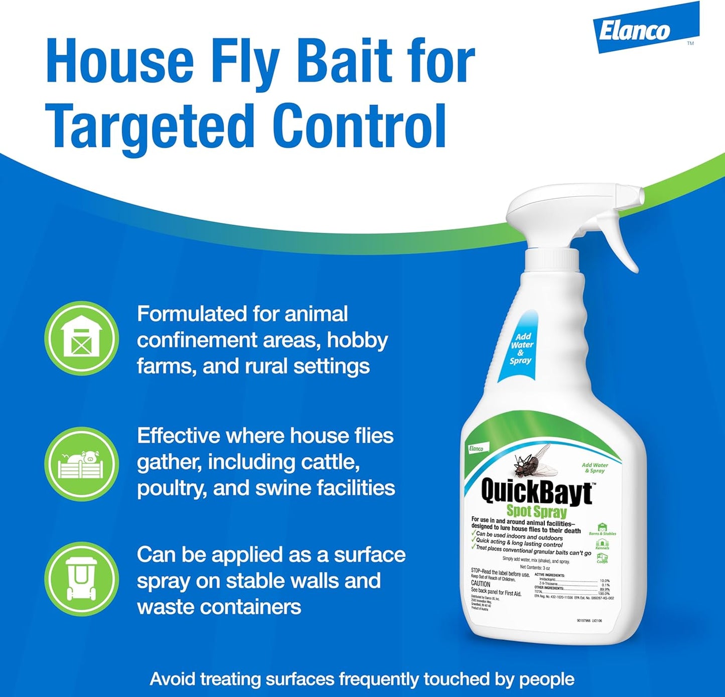 Elanco, QuickBayt, Spot Spray | Premise Spray for Recreational Farms and Rural Environments | Controls Flies | 3oz Bottle