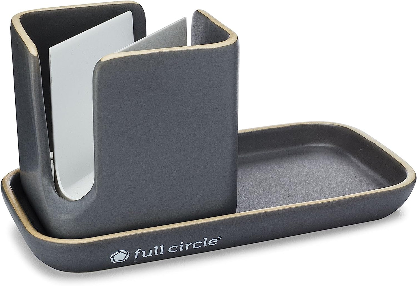Full Circle, Stash, Ceramic Sink Caddy, Gray and White, 11"