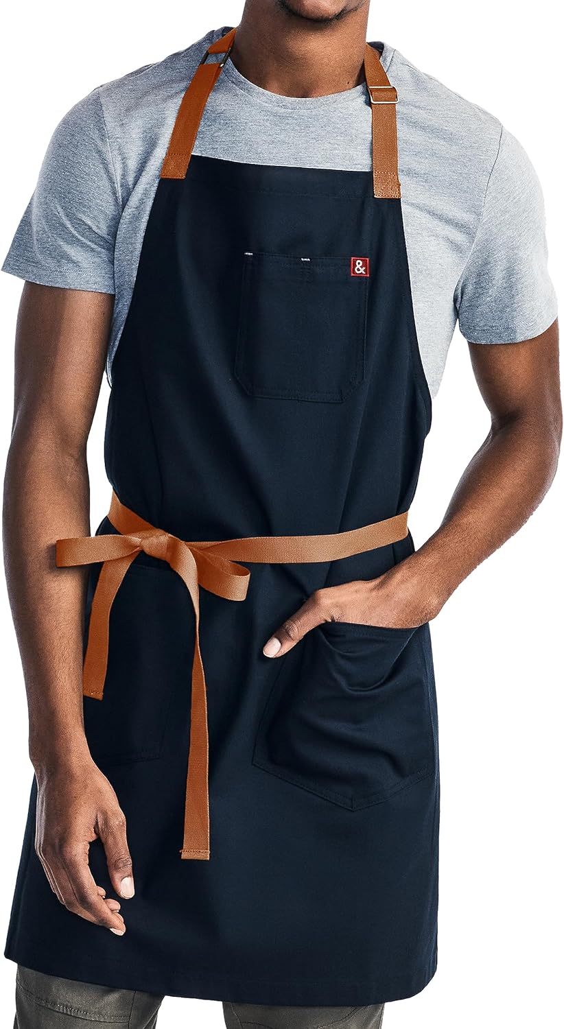 Hedley & Bennett, Professional Chef Apron with Pockets & Adjustable Bib - For Cooking & Grilling, 12oz 100% Cotton Canvas, Midnight Blue