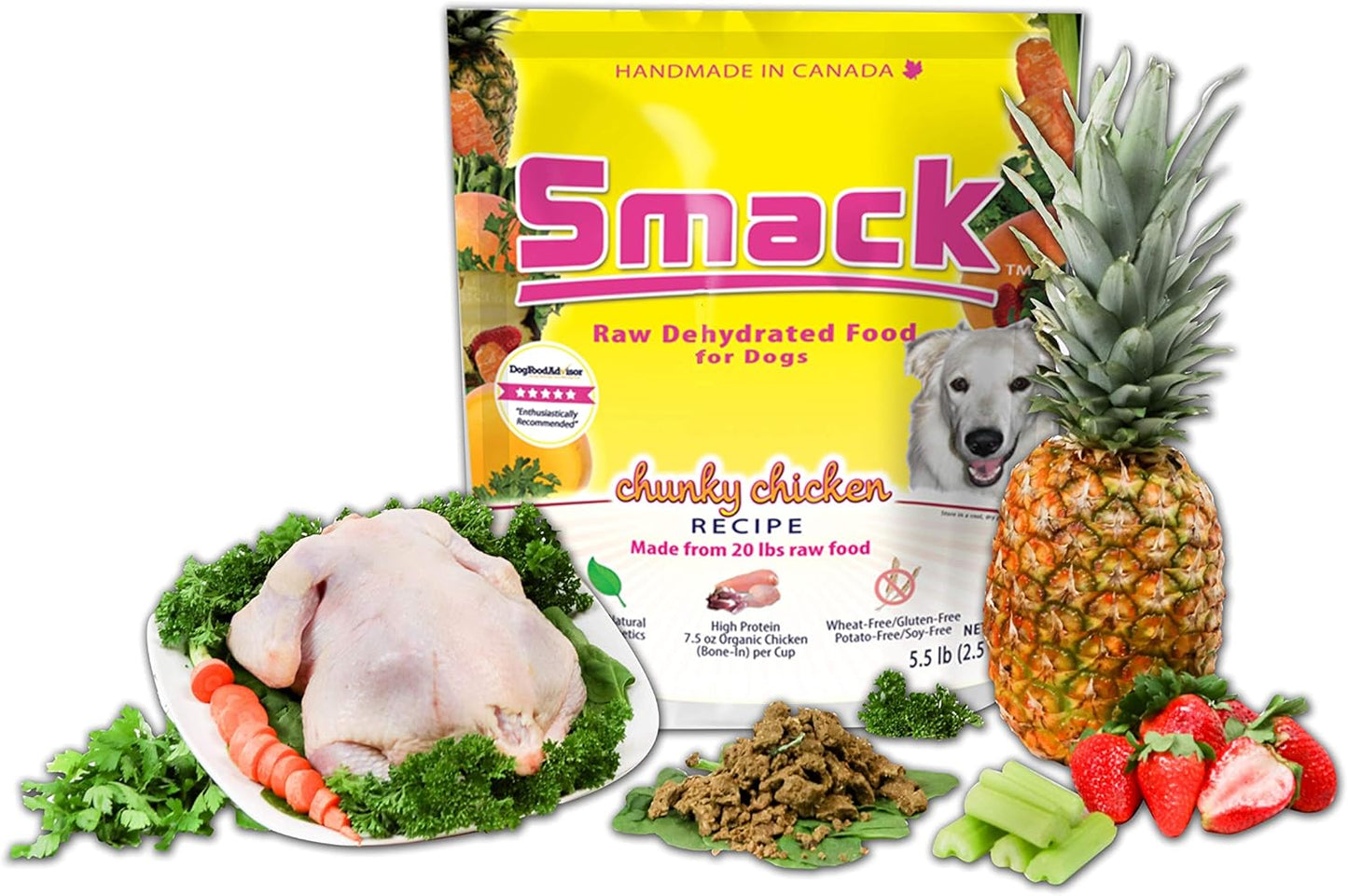 Smack, Pet Food Organic Raw Dehydrated Dog Food Grain-Free, Gluten-Free, Raw Food for Dogs (Chunky Chicken, 8.8 Ounce)
