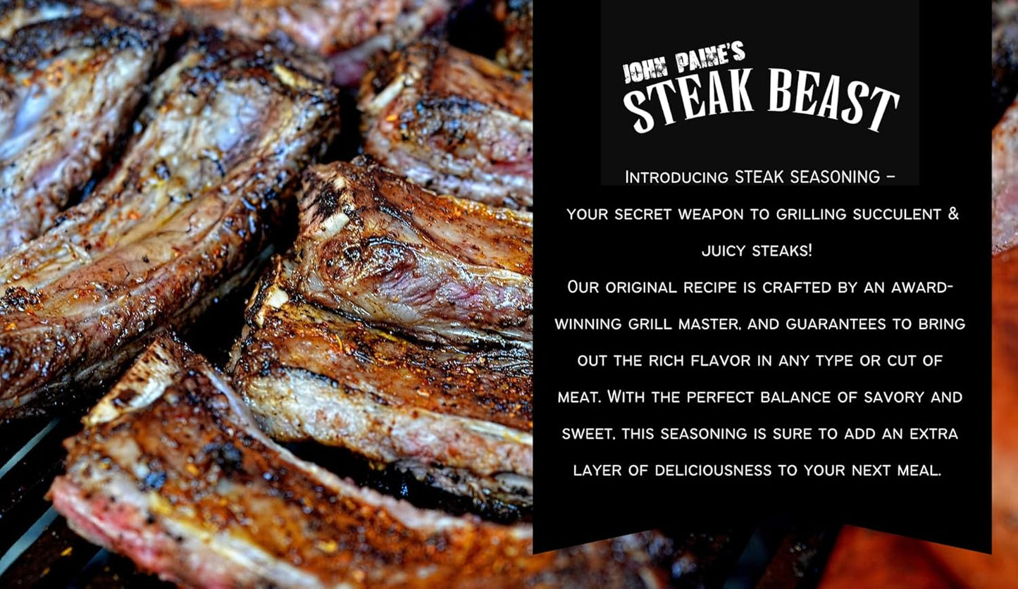Steak Beast, Seasoning is a tasty Meat Seasoning perfect for Grilling, Frying, Smoking, and Dry Rub. It is 12oz. (Steak Seasoning)