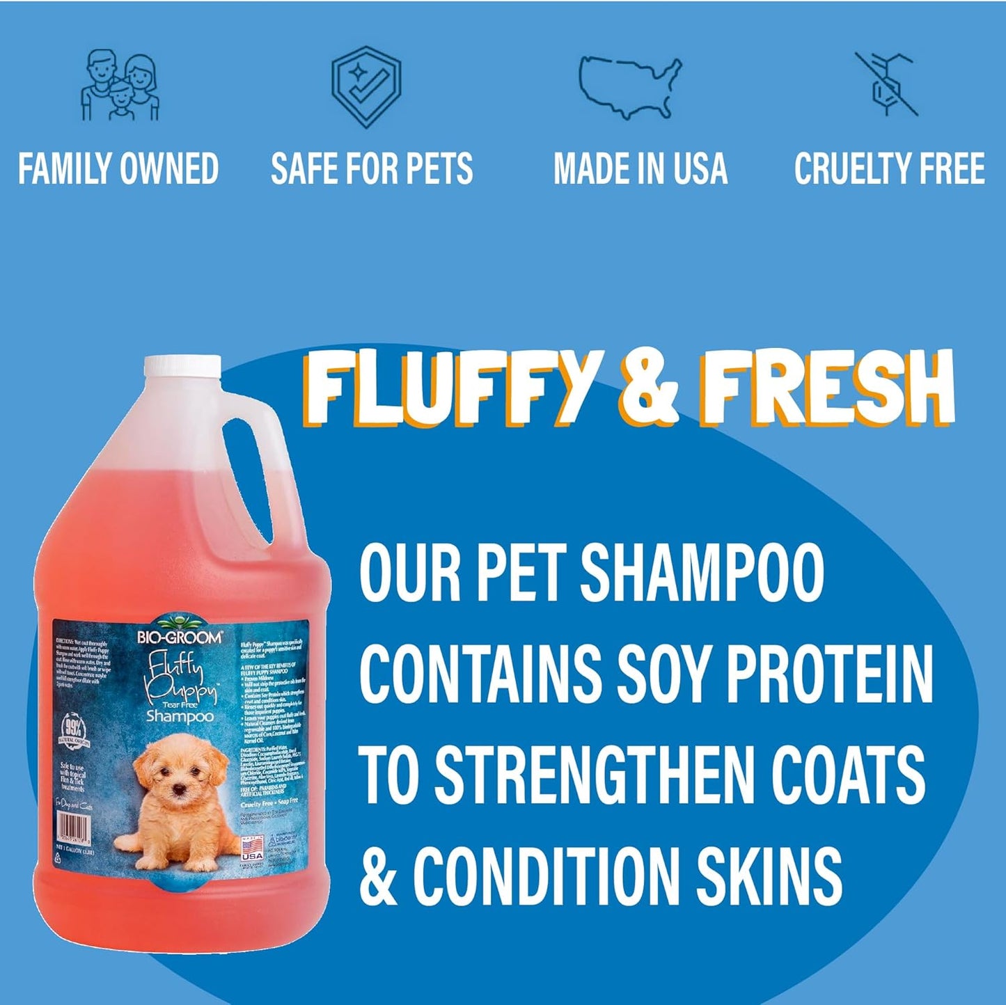 Bio-Groom, Fluffy Puppy Tear-Free Shampoo - Dog Bathing Supplies, Puppy Shampoo, Cat & Dog Grooming Supplies for Sensitive Skin, Cruelty-Free, Made in USA, Tearless Products - 12 fl oz 2-Pack