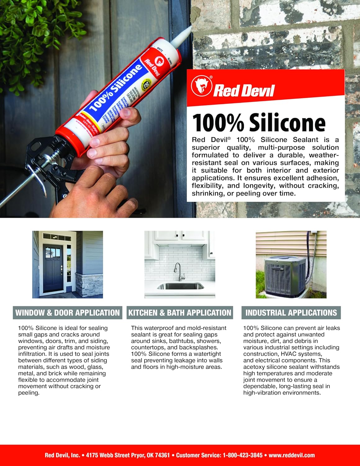 Red Devil, 0816 100% Silicone Sealant Architectural Grade, Silicone Architectural Grade RTV Sealant, A Water-Resistant Adhesive for Interior and Exterior Use, 9.8 oz. Tube, White, 1-Pack