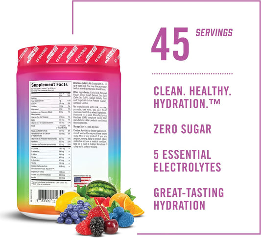 BioSteel, Zero Sugar Hydration Mix, Great Tasting Hydration with 5 Essential Electrolytes, Rainbow Twist Flavor, 45 Servings per Tub