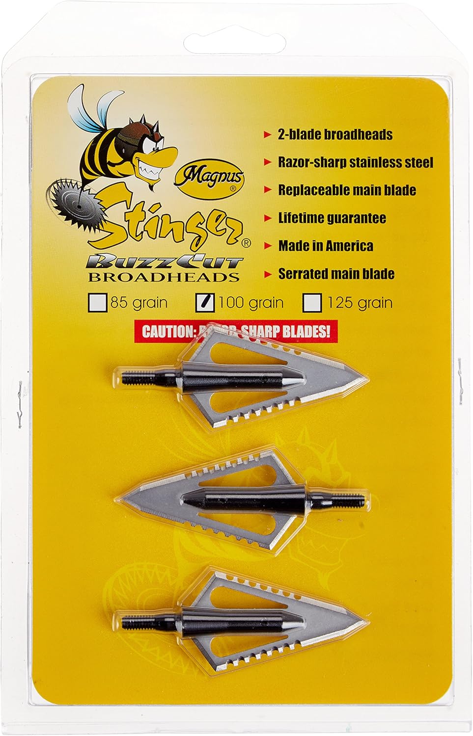 Magnus, Stinger Buzzcut 2 Blade Arrow Broadhead (Pack of 3), 100-Grain
