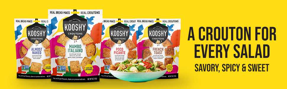 Kooshy Croutons, Mambo Italiano (Sourdough Bread, Garlic, Basil, Parmesan), All Natural, Vegetarian, Non-GMO Croutons for Salad, Soup and More, 5oz Pouch(1 Pack)