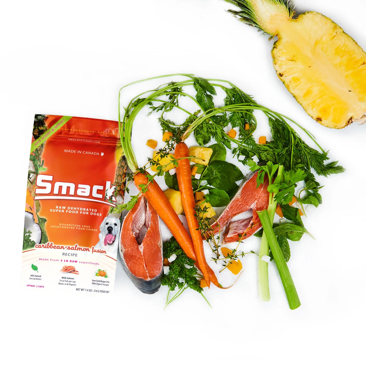 Smack, Pet Food Organic Raw Dehydrated Dog Food Grain-Free, Gluten-Free, Raw Food for Dogs (Caribbean Salmon Fusion, 7.4 Ounce)
