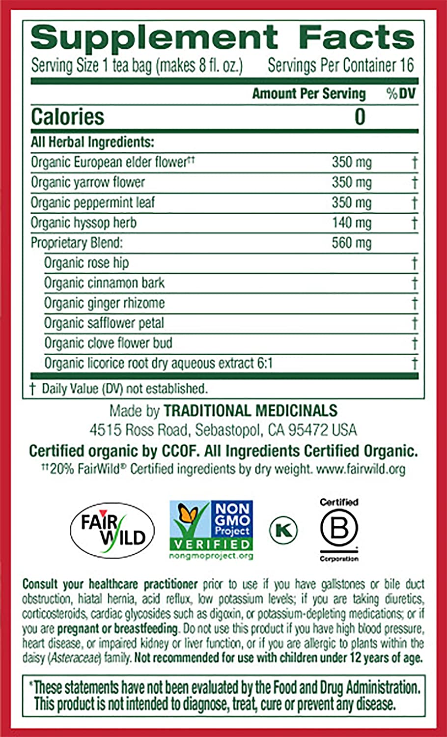 Traditional Medicinals, Organic Herbal Cold Care Elderflower Spice Herbal Tea, Warm & Comforting Seasonal Wellness, (Pack of 2) - 32 Tea Bags Total