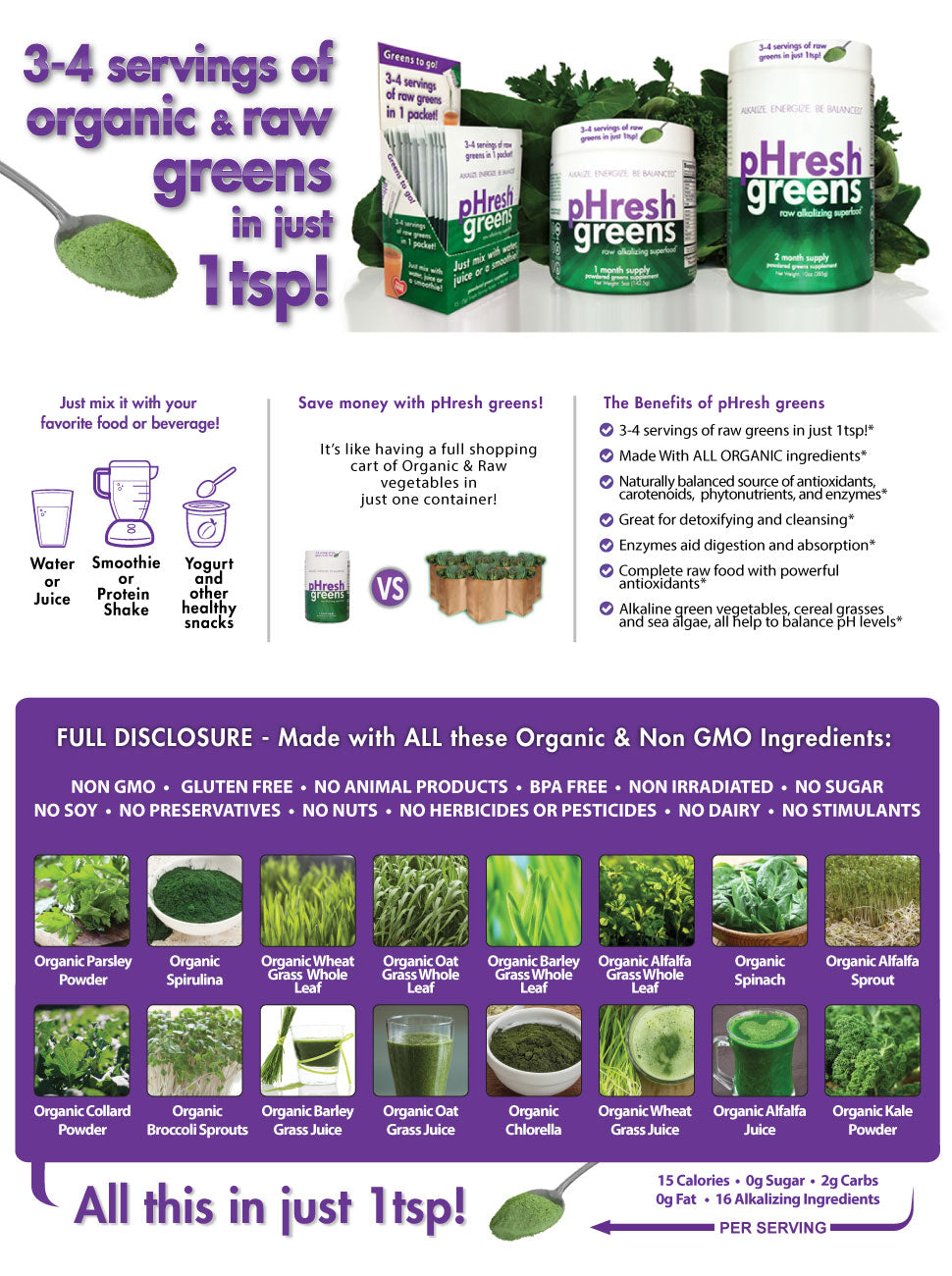 pHresh, Greens Raw Alkalizing Superfood Greens Powder - New Formula Certified Organic - 1 Month Supply | Gluten-Free | Natural Enzymes | Raw Nutrients | Approved for Intermittent Fasting and Keto Diets | 5 ounces