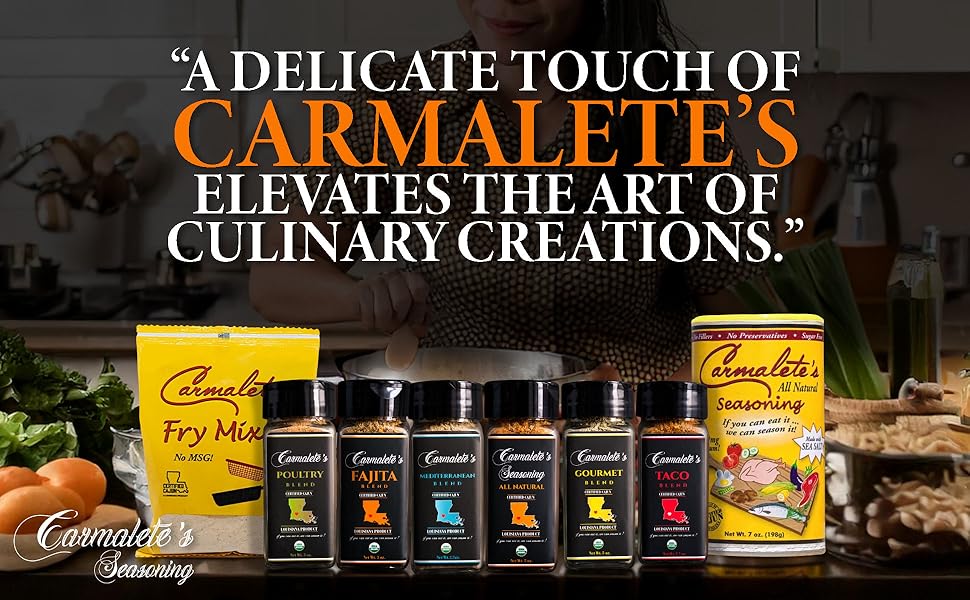 Carmalete's, Organic Taco Seasoning Mix - Mexican Spice Blend, Made for Tacos, Fajitas, Tortilla Wrap, Beef, Chicken, Pork, Fish or Shrimp, Nachos and Dips - 3oz