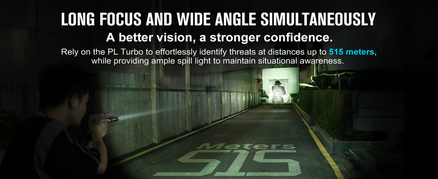 OLIGHT, PL Turbo Weapon light, 800-Lumen 515 Meters Long-Range Tactical Flashlight, 66,300 High Candela Compact Rail-Mounted Light with Strobe Function and Rail Locating Keys, Fits Picatinny and GL Rail