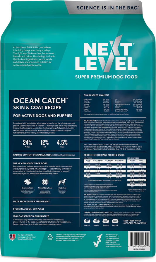 Next Level, Super Premium Dog Food – Ocean Catch – Dry Kibble for Adult Dogs of All Breeds – 24% Protein, Fish with Gluten Free Grains (4 Pound)