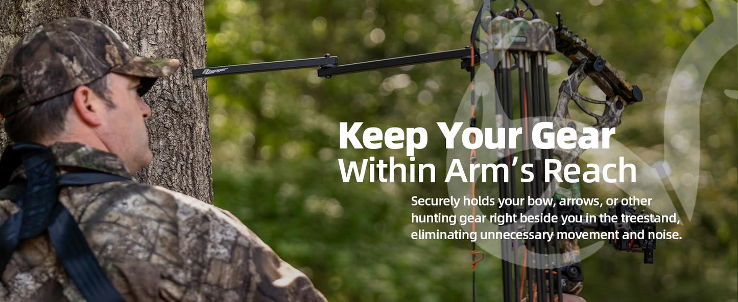 Realtree, EZ Hanger – 13" 2-Arm Bow Hanger with Arrow Holders – Tree Screw Mount for Treestand Hunting – Holds Bows – Quiet, Durable & Adjustable Hook Arm