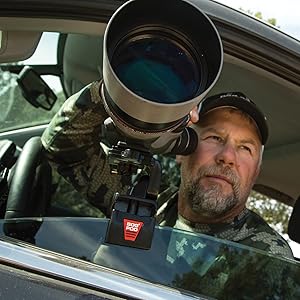 BOG SSA, Spotting Scope Adaptor with Padded Car Window Clamp, Adjustable Pan / Tilt Tension Handle, Universal Accessory Plate Attachment, and Bubble Level for Hunting, Spotting, Scouting, and Outdoors