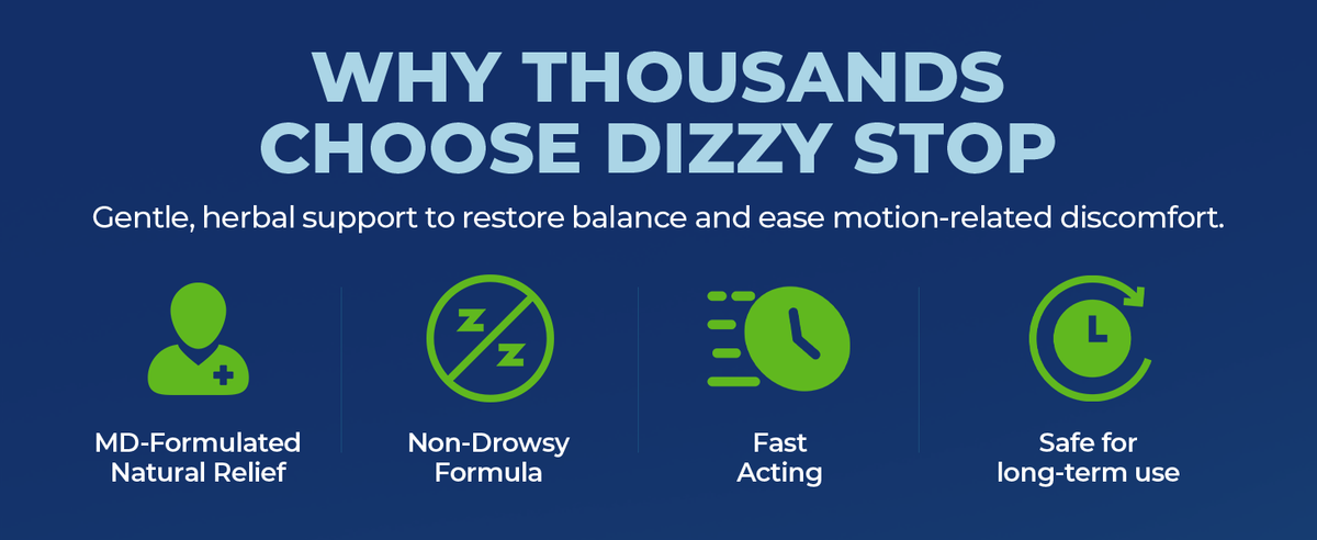 Dr. Barton's, Dizzy Stop  Vertigo Relief Products with Ginger and Grape Seed - Non-Drowsy Motion Sickness Pills for Dizziness Relief and Inner Ear Balance - 80 Count